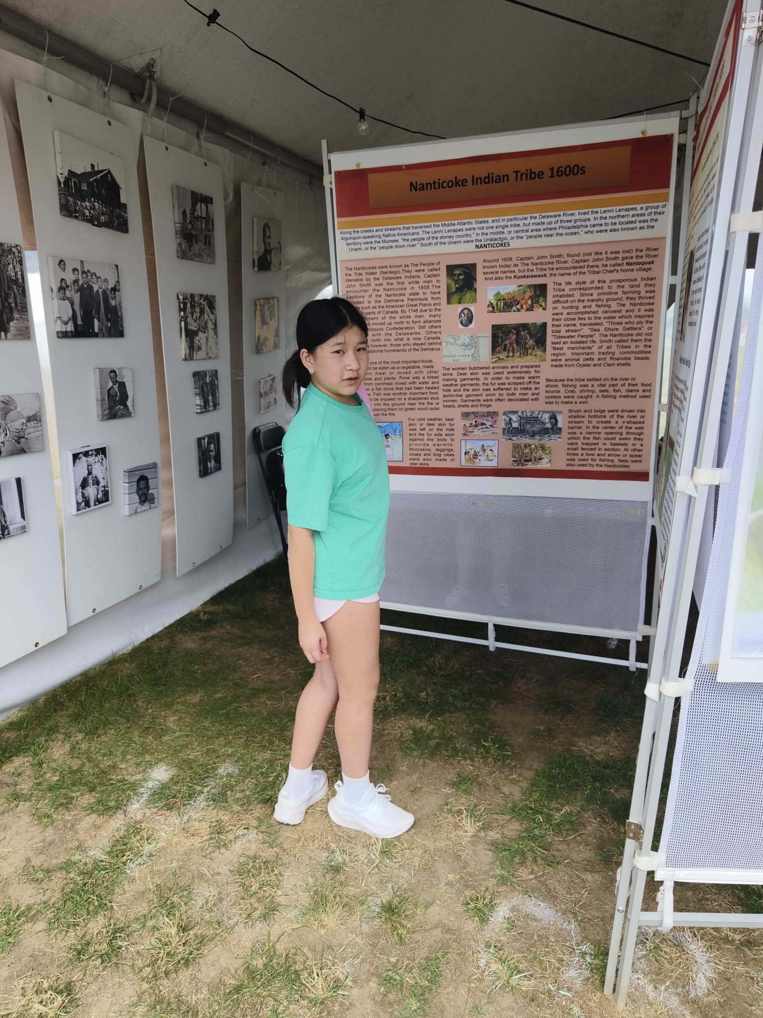 Cindy Wan studying the Nanticoke Indian Tribe 1600s history exhibit