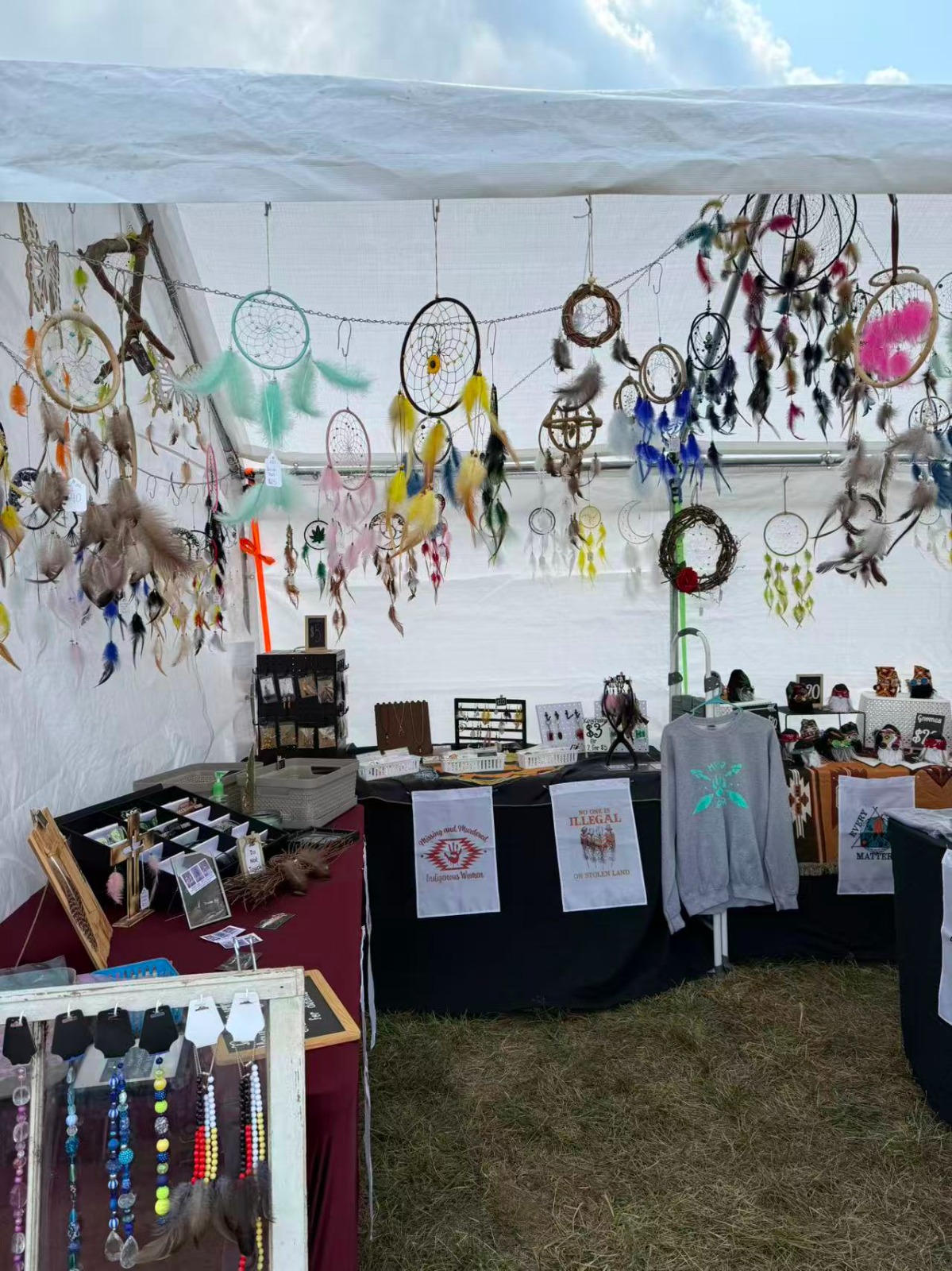 PowWow vendor booth with traditional art and crafts